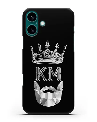 Чехол с короной и инициалами для мужчины с серебряным рисунком силиконовый для iPhone 16 Plus