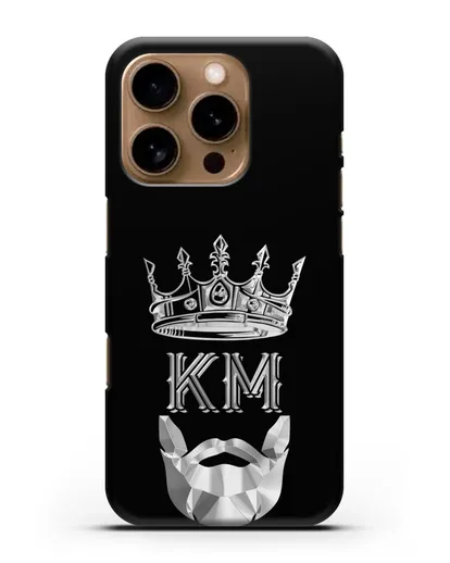Чехол с короной и инициалами для мужчины с серебряным рисунком силиконовый для iPhone 16 Pro