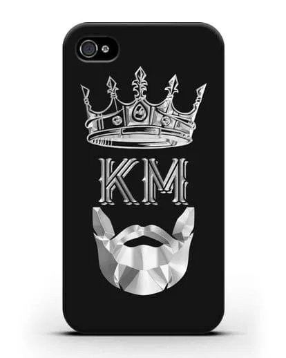 Чехол с короной и инициалами для мужчины с серебряным рисунком силиконовый для iPhone 4/4s