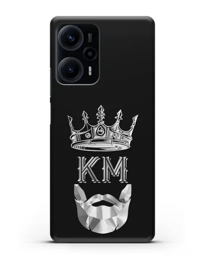 Чехол с короной и инициалами для мужчины с серебряным рисунком силиконовый для Xiaomi Poco F5