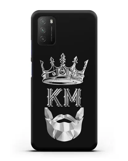 Чехол с короной и инициалами для мужчины с серебряным рисунком силиконовый для Xiaomi Poco M3