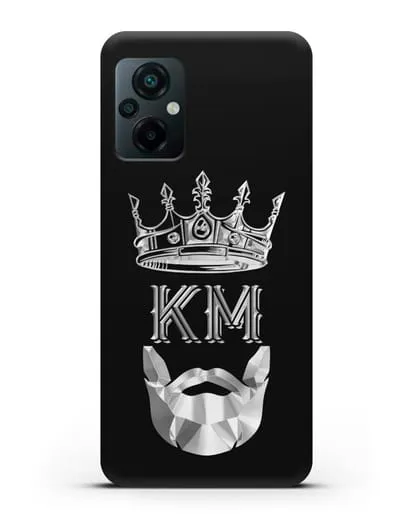 Чехол с короной и инициалами для мужчины с серебряным рисунком силиконовый для Xiaomi Poco M5