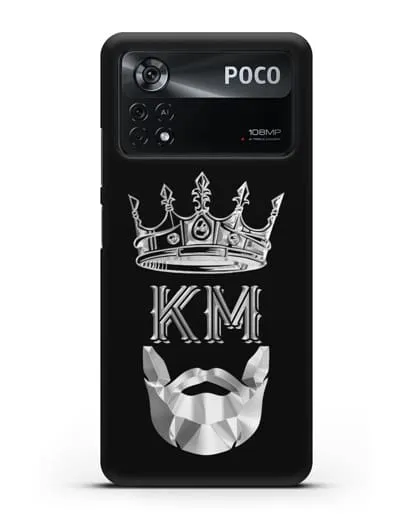 Чехол с короной и инициалами для мужчины с серебряным рисунком силиконовый для Xiaomi Poco X4 Pro
