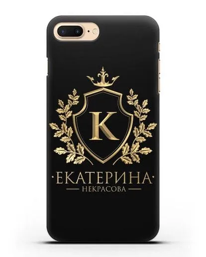 Именной чехол с геральдическим щитом и короной с золотым рисунком силиконовый для iPhone 8 Plus