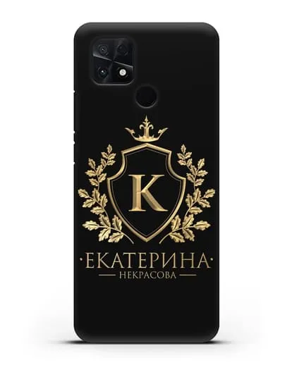 Именной чехол с геральдическим щитом и короной с золотым рисунком силиконовый для Xiaomi Poco C40