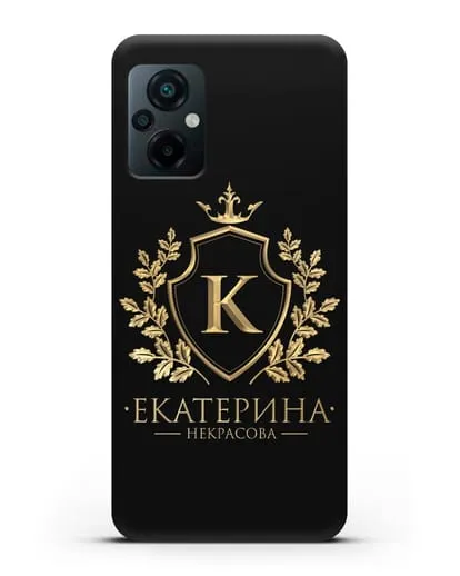 Именной чехол с геральдическим щитом и короной с золотым рисунком силиконовый для Xiaomi Poco M5