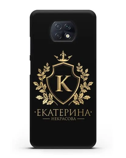 Именной чехол с геральдическим щитом и короной с золотым рисунком силиконовый для Xiaomi Redmi Note 9T