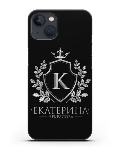 Именной чехол с геральдическим щитом и короной с серебряным рисунком силиконовый для iPhone 13 Mini