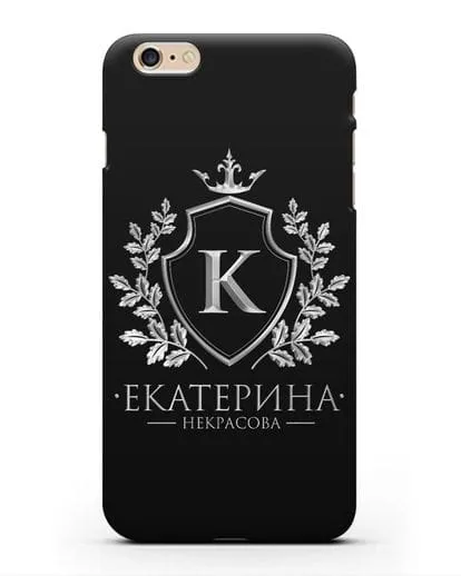 Именной чехол с геральдическим щитом и короной с серебряным рисунком силиконовый для iPhone 6s Plus