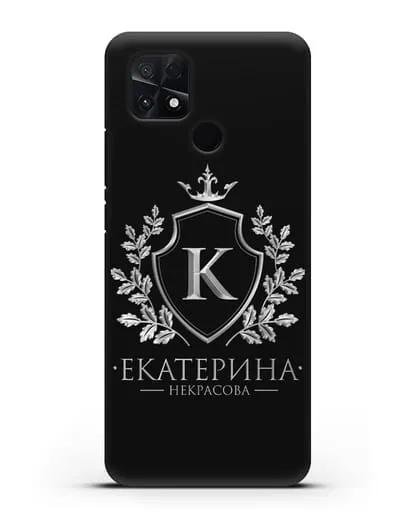 Именной чехол с геральдическим щитом и короной с серебряным рисунком силиконовый для Xiaomi Poco C40