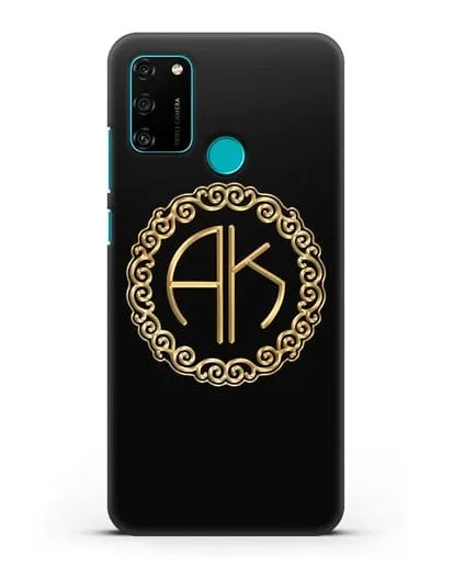 Именной чехол с монограммой с золотым рисунком силиконовый для Honor 9A
