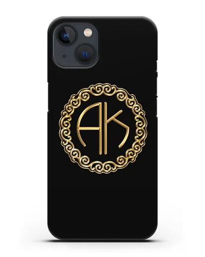 Именной чехол с монограммой с золотым рисунком силиконовый для iPhone 13