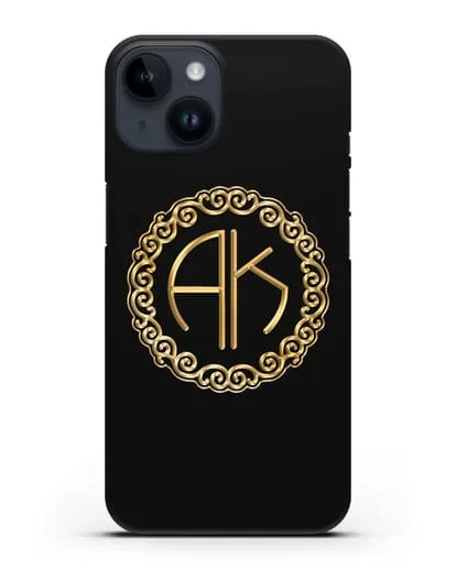 Именной чехол с монограммой с золотым рисунком силиконовый для iPhone 14
