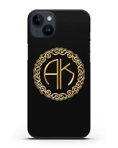 Именной чехол с монограммой с золотым рисунком силиконовый для iPhone 14 Plus