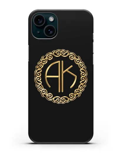 Именной чехол с монограммой с золотым рисунком силиконовый для iPhone 15 Plus