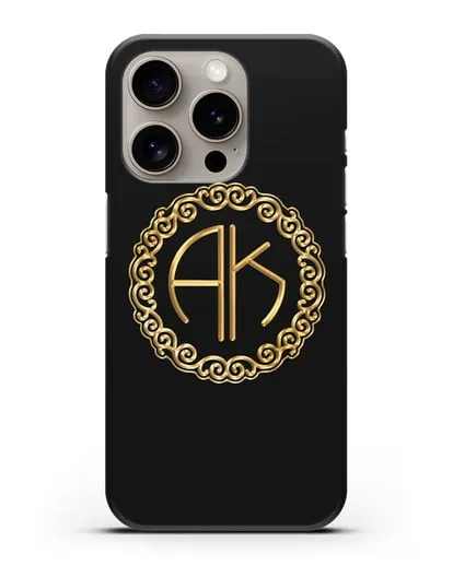 Именной чехол с монограммой с золотым рисунком силиконовый для iPhone 15 Pro