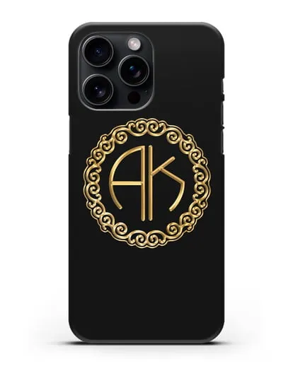 Именной чехол с монограммой с золотым рисунком силиконовый для iPhone 15 Pro Max