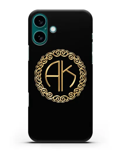 Именной чехол с монограммой с золотым рисунком силиконовый для iPhone 16 Plus