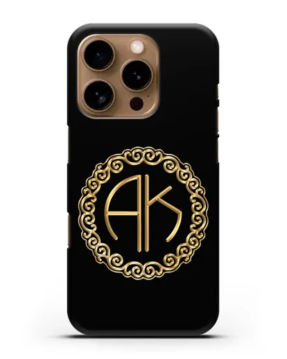 Именной чехол с монограммой с золотым рисунком силиконовый для iPhone 16 Pro