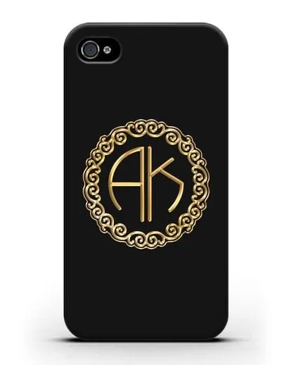Именной чехол с монограммой с золотым рисунком силиконовый для iPhone 4/4s