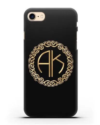 Именной чехол с монограммой с золотым рисунком силиконовый для iPhone 7