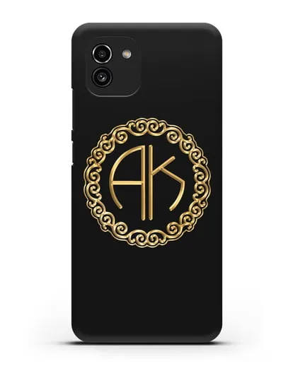 Именной чехол с монограммой с золотым рисунком силиконовый для Samsung Galaxy A03 [SM-A035]