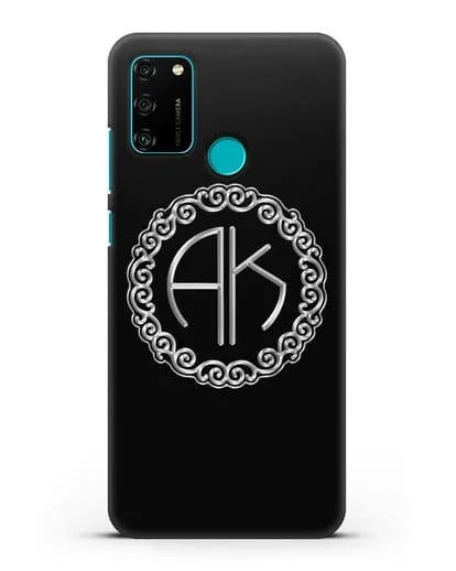 Именной чехол с монограммой с серебряным рисунком силиконовый для Honor 9A