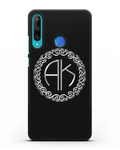 Именной чехол с монограммой с серебряным рисунком силиконовый для Honor 9C