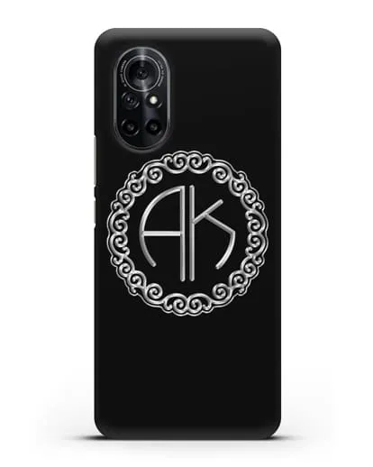 Именной чехол с монограммой с серебряным рисунком силиконовый для Huawei Nova 8