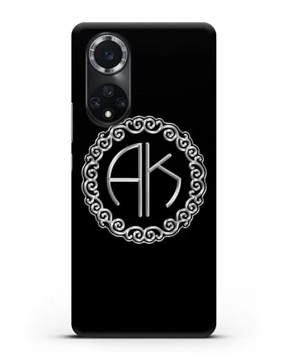 Именной чехол с монограммой с серебряным рисунком силиконовый для Huawei Nova 9