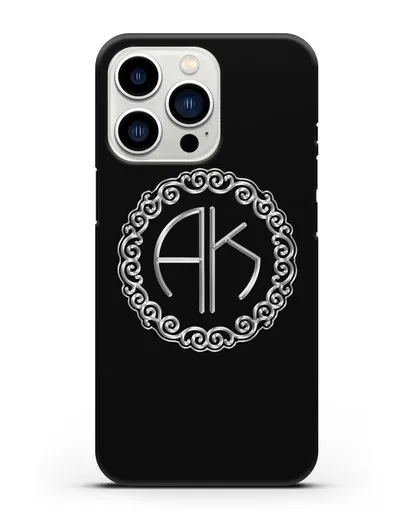 Именной чехол с монограммой с серебряным рисунком силиконовый для iPhone 13 Pro