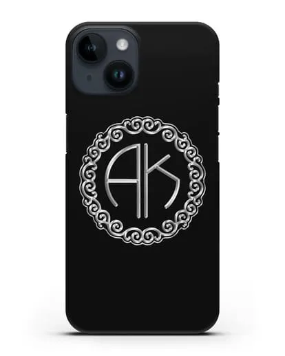 Именной чехол с монограммой с серебряным рисунком силиконовый для iPhone 14