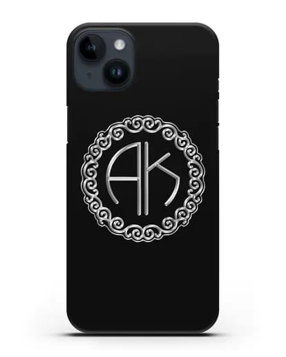 Именной чехол с монограммой с серебряным рисунком силиконовый для iPhone 14 Plus