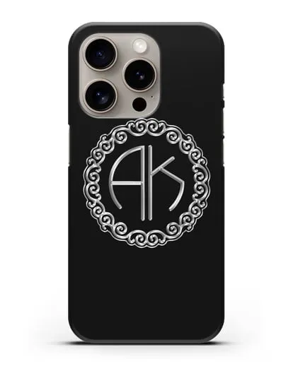 Именной чехол с монограммой с серебряным рисунком силиконовый для iPhone 15 Pro