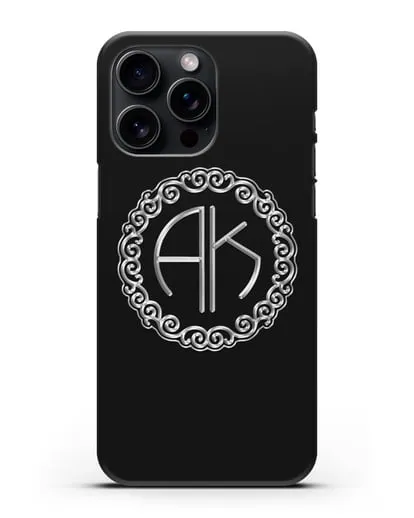 Именной чехол с монограммой с серебряным рисунком силиконовый для iPhone 15 Pro Max