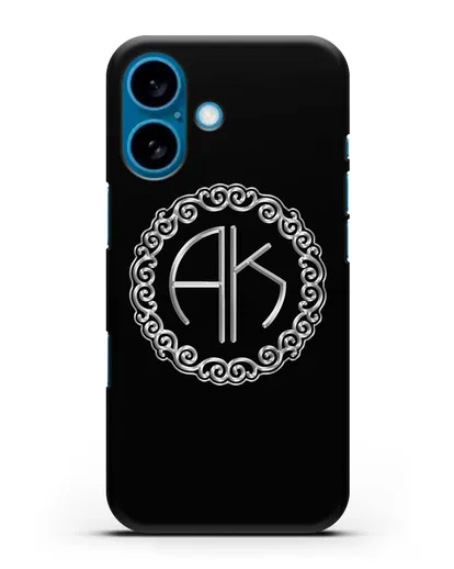 Именной чехол с монограммой с серебряным рисунком силиконовый для iPhone 16