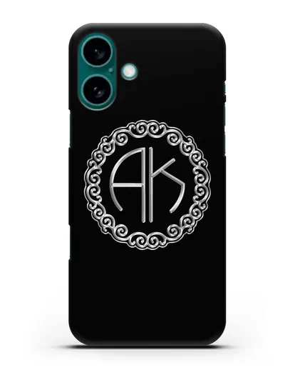 Именной чехол с монограммой с серебряным рисунком силиконовый для iPhone 16 Plus