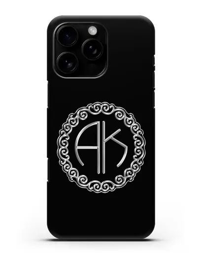 Именной чехол с монограммой с серебряным рисунком силиконовый для iPhone 16 Pro Max