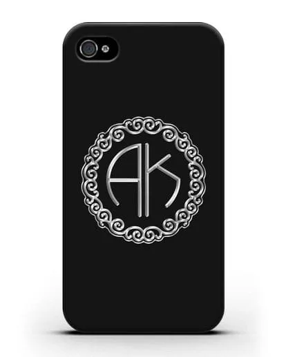Именной чехол с монограммой с серебряным рисунком силиконовый для iPhone 4/4s