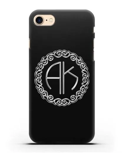 Именной чехол с монограммой с серебряным рисунком силиконовый для iPhone 7