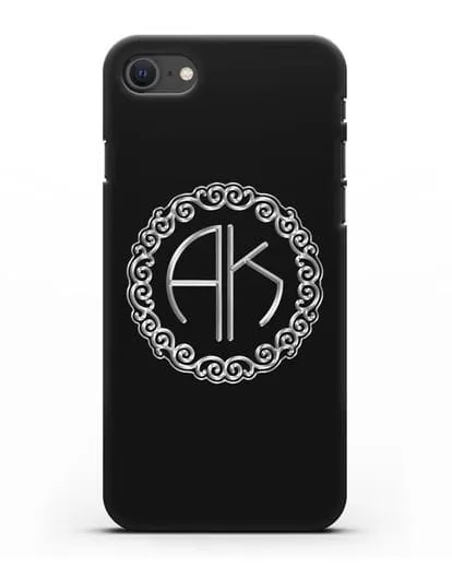 Именной чехол с монограммой с серебряным рисунком силиконовый для iPhone SE 2020