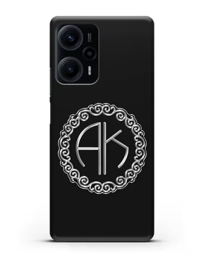 Именной чехол с монограммой с серебряным рисунком силиконовый для Xiaomi Poco F5