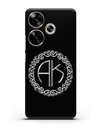 Именной чехол с монограммой с серебряным рисунком силиконовый для Xiaomi Poco F6