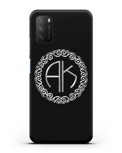 Именной чехол с монограммой с серебряным рисунком силиконовый для Xiaomi Poco M3