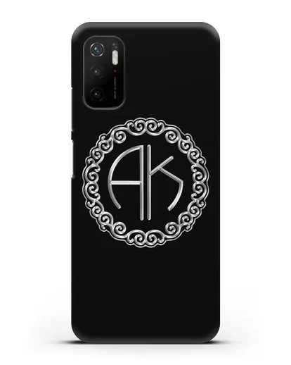 Именной чехол с монограммой с серебряным рисунком силиконовый для Xiaomi Poco M3 Pro