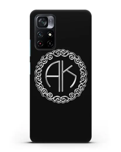 Именной чехол с монограммой с серебряным рисунком силиконовый для Xiaomi Poco M4 Pro 5G