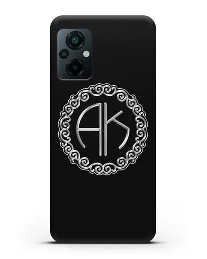 Именной чехол с монограммой с серебряным рисунком силиконовый для Xiaomi Poco M5