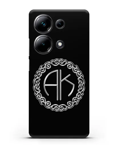 Именной чехол с монограммой с серебряным рисунком силиконовый для Xiaomi Poco M6 Pro