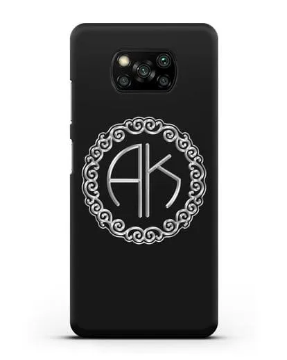 Именной чехол с монограммой с серебряным рисунком силиконовый для Xiaomi Poco X3