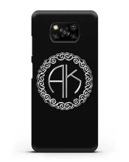 Именной чехол с монограммой с серебряным рисунком силиконовый для Xiaomi Poco X3 Pro